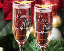 COUPLES GIFTS LoveHer LoveHim Set of 2 Valentines Champagne Glasses Valentines Day Celebration Gift Engraved Wedding Anniversary Toasting Celebratory Gift