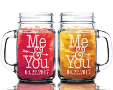 COUPLES GIFTS Me & You Personalized Set of 2 Wedding Anniversary Valentines Day Mason Jar Mug Custom His Her Couples Gift Engagement Bridal Shower Favor