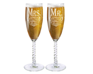 COUPLES GIFTS Modern Champagne Mr Mrs Gift Set of 2 Custom Bride Gift Wedding Favor for Groom Couples Husband Wife Anniversary Present Mom Dad Birthday
