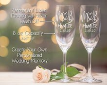 COUPLES GIFTS Monogrammed Initials Couples Gift Husband Wife His Her Set of 2 Champagne Wine Glass Engraved Glassware Renew Vows 25th Wedding Anniversary