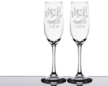 COUPLES GIFTS Monogrammed Initials Couples Gift Husband Wife His Her Set of 2 Champagne Wine Glass Engraved Glassware Renew Vows 25th Wedding Anniversary