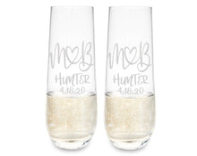 COUPLES GIFTS Monogrammed Initials Couples Gift Husband Wife His Her Set of 2 Stemless Champagne Engraved Glassware Renew Vows 25th Wedding Anniversary