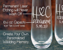 COUPLES GIFTS Monogrammed Initials Couples Gift Husband Wife His Her Set of 2 Stemless Champagne Engraved Glassware Renew Vows 25th Wedding Anniversary