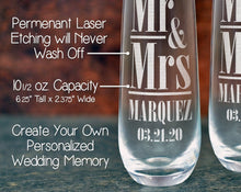 COUPLES GIFTS Mr Mrs Stemless Champagne Set of 2 Personalize Engraved Wedding Toasting Glasses The Bride Groom Gifts Table Decor Bridal Shower Anniversary