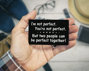 COUPLES GIFTS Perfect Couple Cute Gift for Wife Husband Wallet Card Keepsake Unique Quote on Wallet Insert Metal Engraved Newly Engaged Gift Engagement