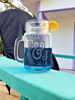 COUPLES GIFTS Personailzed Wreathe Initial Set of 2 Wedding Table Decorations Wedding Guest Favors Custom Engaged Proposal 1 Year Anniversary Unique Mugs