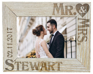 COUPLES GIFTS Personalized Mr & Mrs Picture Frame Wedding Gift for Newlywed Couple Custom Engraved Rustic Wood Frame Personalized with Last Name Date