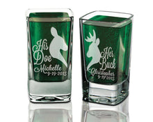 COUPLES GIFTS Set of 2 Buck and Doe Shot Glasses Engraved Country Wedding Anniversary Bachelor Bachelorette Gift Idea Bride Groom Party Favor Date Name