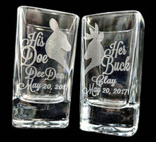 COUPLES GIFTS Set of 2 Buck and Doe Shot Glasses Engraved Country Wedding Anniversary Bachelor Bachelorette Gift Idea Bride Groom Party Favor Date Name