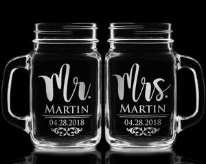 COUPLES GIFTS Wedding Decorations Mr Mrs Mason Set of 2 Rustic Wedding Favors for Bride Groom Future Wife Husband Gifts Soon to Be Mr. Mrs. Couples Gift