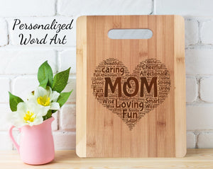 Custom Cutting Boards Bamboo Wood Cutting Board Wall Art Heart Personalized Words Farmhouse Kitchen Decorations for Mom Dad Father Daddy Parents Daughter Son Gift