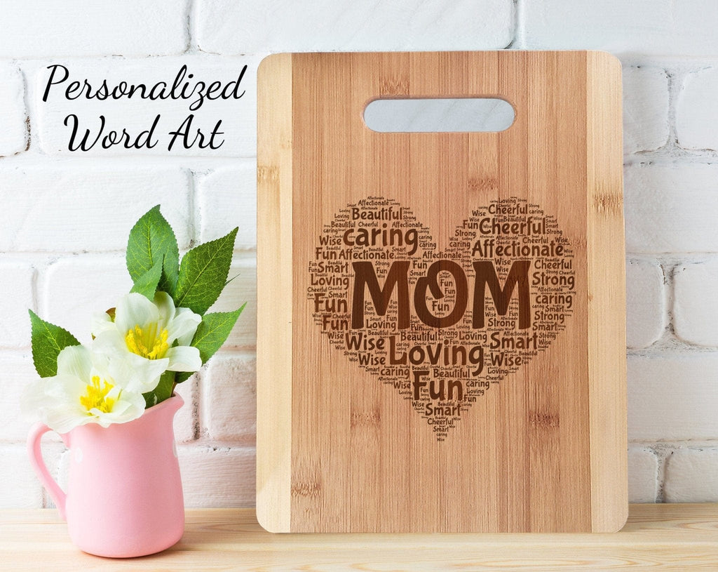 Bamboo Wood Cutting Board Wall Art Heart Personalized Words Farmhouse  Kitchen Decorations for Mom Dad Father Daddy Parents Daughter Son Gift