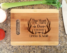 Custom Cutting Boards Cute Cutting Board Quote The Hunt is Over Couples Wedding Gift Personalized with Date, Names Valentines Wedding Housewarming Kitchen Decor