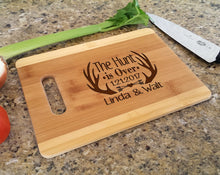 Custom Cutting Boards Cute Cutting Board Quote The Hunt is Over Couples Wedding Gift Personalized with Date, Names Valentines Wedding Housewarming Kitchen Decor