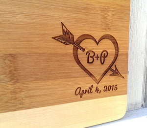Custom Cutting Boards Personalized Romantic Couple Heart With Initials Cutting Board Laser Engraved Custom For Wedding Gift, First Christmas Retro Gift for Couple