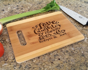 Custom Cutting Boards Personalized Wood Cutting Board Love Laughter & Happily Ever After Custom with Names Valentines Day Gift, Bride Groom Gift, Home Decor Gift