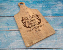 Custom Cutting Boards The Hunt is Over Rustic Paddle Engraved Cutting Board Personalize Country Wedding Gift for Newlyweds Cute Quote Married Wife Husband to Be