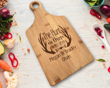 Custom Cutting Boards The Hunt is Over Rustic Paddle Engraved Cutting Board Personalize Country Wedding Gift for Newlyweds Cute Quote Married Wife Husband to Be