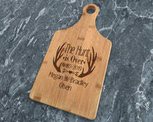 Custom Cutting Boards The Hunt is Over Rustic Paddle Engraved Cutting Board Personalize Country Wedding Gift for Newlyweds Cute Quote Married Wife Husband to Be