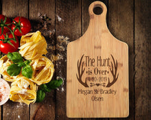 Custom Cutting Boards The Hunt is Over Rustic Paddle Engraved Cutting Board Personalize Country Wedding Gift for Newlyweds Cute Quote Married Wife Husband to Be