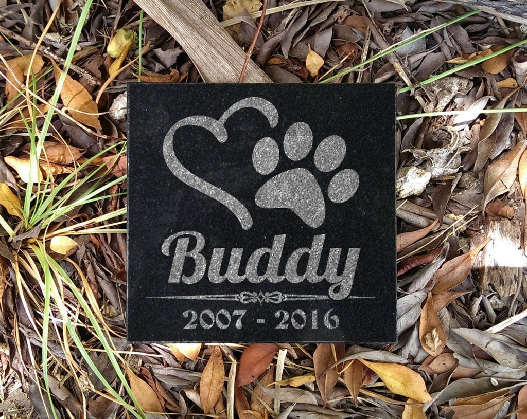 Personalized Engraved Granite Dog Cat Memorial Stone Plaque Paw Print ...