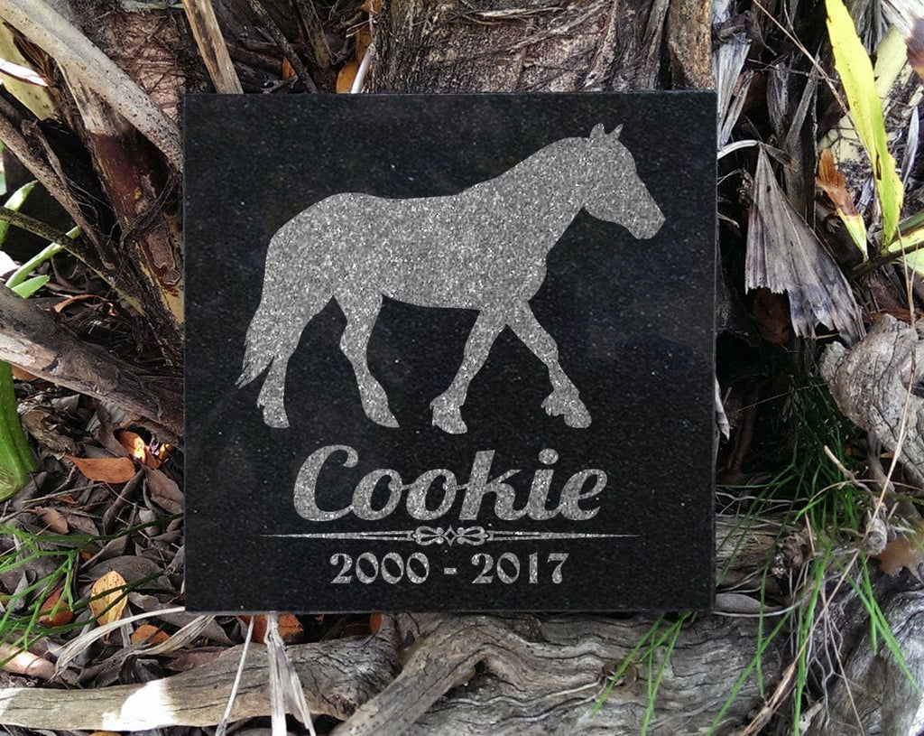 Horse Silhouette Custom Memorial Plaque Granite Grave Stone Pet Garden