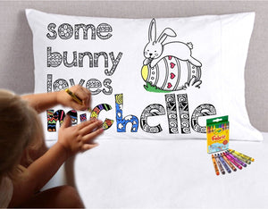EASTER Easter Crafts for Kids Name Personalized Pillowcase Child can COLOR in like Easter Coloring Pages Easter Decor Gift Basket Filler Stuffer