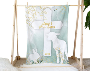 EASTER First Easter Baby Gift | Girl Boy Personalized Baby Blanket | Custom Cross Christian Lamb Bunny Blanket | Personalized Religious Baby Gift