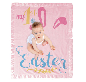 EASTER My First Easter Baby Gifts Girl Boy Personalized Baby Blanket | Cute Bunny Ears Photo Prop Blanket Pink Blue White