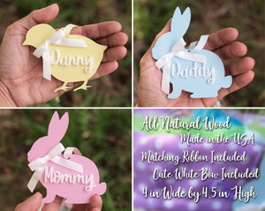 EASTER Personalized Easter Basket Name Tag for Kids Boys Girls Wooden Bunny First Easter Gift Tag Rabbit or Chick Decor Custom Laser Cut Ornament