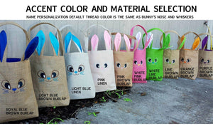 EASTER Personalized Easter Baskets for Toddlers Cute Easter Tote Canvas Bag Embroidered Name Easter Bunny Face Pink or Blue Liner For Boys Girls
