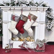 CHRISTMAS STOCKINGS Faux Fur Cuff Cable Knit Christmas Stockings Ivory Brown Grey Personalized with Cutout Wood Name Tag Custom Xmas 2021 Stocking Decor