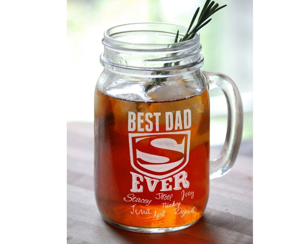 16 Oz Super Dad Fathers Day Gift Engraved Mason Jar Glasses Personaliz–  Stocking Factory