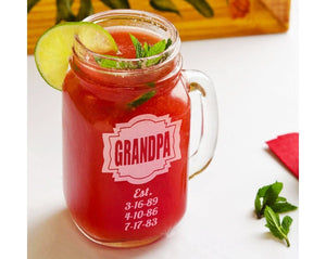 FOR DAD & GRANDPA DAD Fathers Day Gift Idea Engraved Mason Jar Mug 16 Oz Personalized Drinking Glass Etched Gift for Father Grandpa Kids Birth Dates