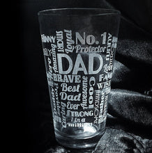 FOR DAD & GRANDPA Fathers day gifts for Daddy, Dad Word Art Pub Glass Set with Wallet Card Beer Opener PERMANENT Laser Engraved Husband New Best Dad Men Gift