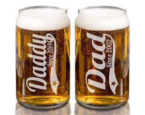 FOR DAD & GRANDPA Fathers Day Single 16 0z Beer Can Glass Personalized with Daddy, Dad, Grandpa and First Kid Birthdate Custom Drinking Glass Papa Gift Idea