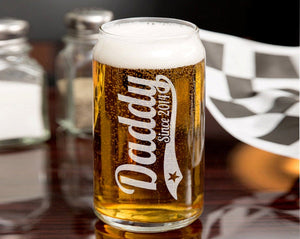 FOR DAD & GRANDPA Fathers Day Single 16 0z Beer Can Glass Personalized with Daddy, Dad, Grandpa and First Kid Birthdate Custom Drinking Glass Papa Gift Idea