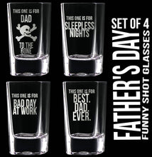FOR DAD & GRANDPA Gift for Dad Set of 4 Father's Day Shot Glasses Dad to the Bone Best Dad Ever Funny Shot Glasses Gift Idea for Dad, Daddy, Humor for Father