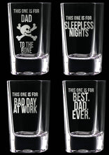 FOR DAD & GRANDPA Gift for Dad Set of 4 Father's Day Shot Glasses Dad to the Bone Best Dad Ever Funny Shot Glasses Gift Idea for Dad, Daddy, Humor for Father