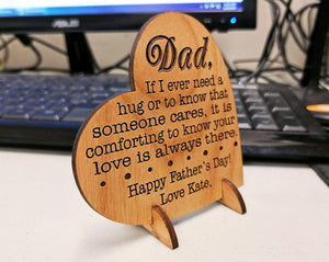 FOR DAD & GRANDPA Personalized Heart Shaped Wood Card for new Father, father of the bride, Father's Day, Birthday, Thank You, Christmas, gift for Husband, Dad