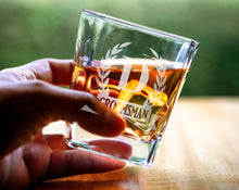 FOR DAD & GRANDPA Personalized Initial Monogram Wreathe Scotch Rock Glasses Husband Engraved Gift for Grandpa Dad Whiskey Lover Wedding Set for Bride Groom