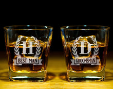 FOR DAD & GRANDPA Personalized Initial Monogram Wreathe Scotch Rock Glasses Husband Engraved Gift for Grandpa Dad Whiskey Lover Wedding Set for Bride Groom