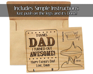FOR DAD & GRANDPA Thanks Dad I Turned Out Awesome Wood Greeting Card Unique Wood Stand Father's Day Birthday, Thank You, Father of the Bride Daddy Custom Gift