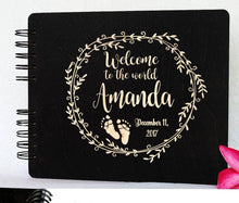 FOR KIDS & BABIES Black 80 Pages / Blank Pages Baby Shower Guest Book Personalized Wooden Guestbook  8.5x7" Made in USA  Baby Shower Party Supplies Baby Shower Decor Wood Rustic Boy Girl