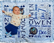 FOR KIDS & BABIES Blue-Gray Personalized Baby Blanket Satin Trim Super Soft Pink Girl Blue Boy Receiving Blankets Stroller Fleece Nursery Baby Shower Gift Birth Stats