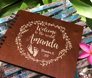 FOR KIDS & BABIES Mahogany 80 Pages / Blank Pages Baby Shower Guest Book Personalized Wooden Guestbook 8.5x7" Made in USA Baby Shower Party Supplies Baby Shower Decor Wood Rustic Boy Girl