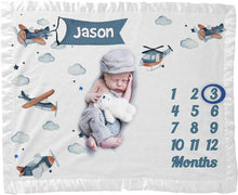 FOR KIDS & BABIES Personalized Baby Milestone Blanket Boy | Airplane | Personalized Monthly Milestone Blanket | Gift for Boys Baby Shower | Photo Prop