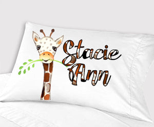 FOR KIDS & BABIES Personalized Giraffe Pillowcase Cute Bedding for Girls Baby Toddler Pillow Case Nursery Decor Gifts Travel 13x18 Safari Custom Name