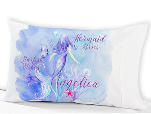 FOR KIDS & BABIES Personalized Mermaid Pillowcase Mermaid Decor - Mermaid Kisses Starfish Wishes Pillow Case for Girls, Teens or Adult Mermaids