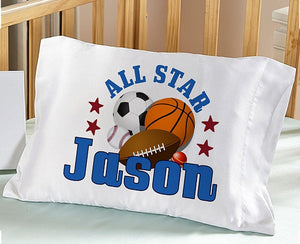 FOR KIDS & BABIES Personalized Sports Pillowcase All Star Balls Crib Bedding for Boys Sports Baseball Basketball Soccer Travel Pillow Case Toddler 13 x 18